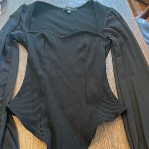 Lulu's Black Sheer Sleeve Bodysuit in size small - worn once